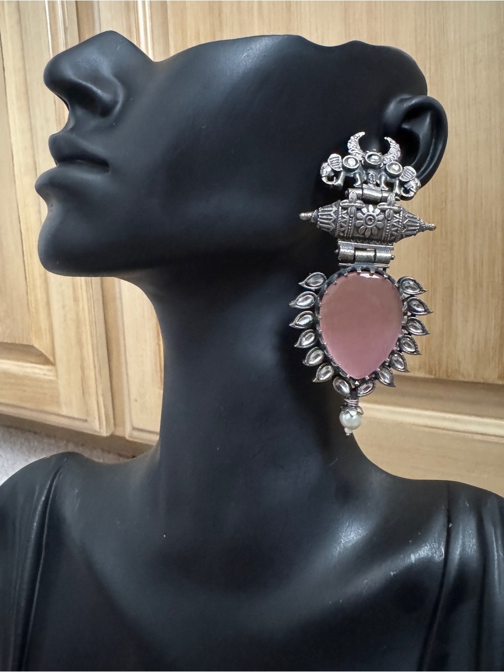 Silver-Tone Pink Teardrop Statement Earrings - Women Jewelry